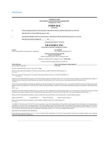 Thumbnail Ur-Energy 10-K Annual Report 2014