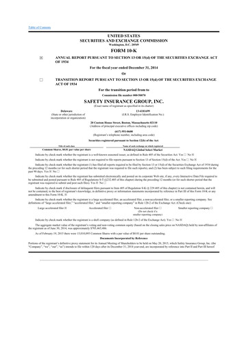Thumbnail Safety Insurance
 10-K Annual Report 2014