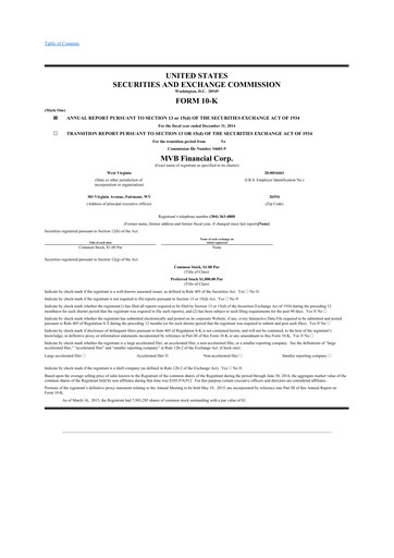 Thumbnail MVB Financial 10-K Annual Report 2014