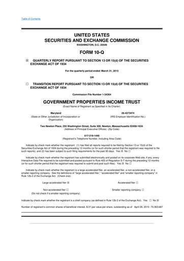 Vorschaubild Office Properties Income Trust 10-Q Quartalsbericht 2015 