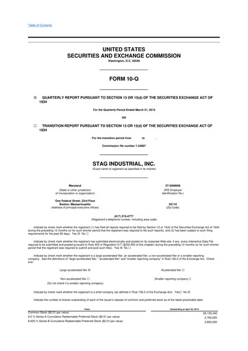 Thumbnail STAG Industrial 10-Q Quarterly Report FY2015 