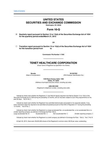 Thumbnail Tenet Healthcare 10-Q Quarterly Report FY2015 