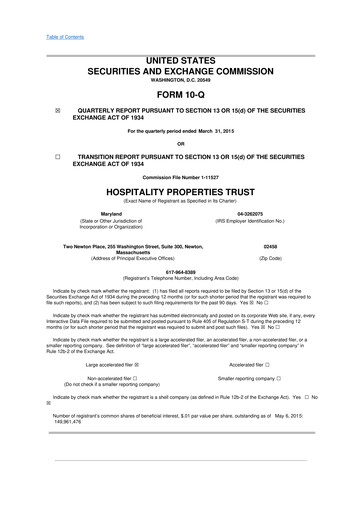 Thumbnail Service Properties Trust 10-Q Quarterly Report FY2015 