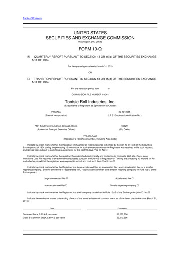 Thumbnail Tootsie Roll Industries
 10-Q Quarterly Report FY2015 