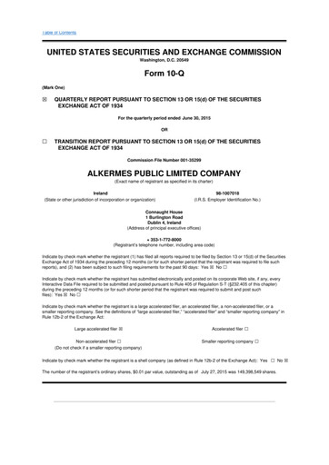 Miniature Alkermes 10-Q Rapport trimestriel 2015 