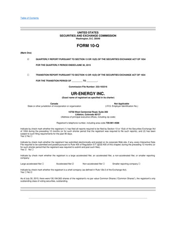 Thumbnail Ur-Energy 10-Q Quarterly Report FY2015 