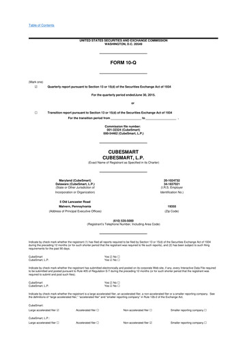 Thumbnail CubeSmart
 10-Q Quarterly Report FY2015 