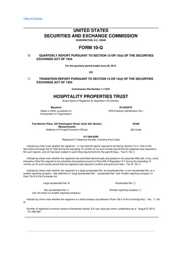 Thumbnail Service Properties Trust 10-Q Quarterly Report FY2015 