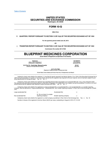 Miniature Blueprint Medicines
 10-Q Rapport trimestriel 2015 