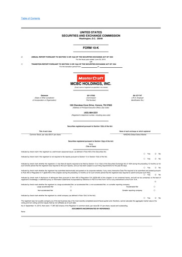 Thumbnail MasterCraft Boat 10-K Annual Report 