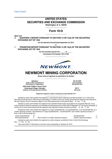 Thumbnail Newmont 10-Q Quarterly Report FY2015 