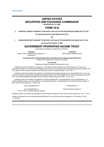 Vorschaubild Office Properties Income Trust 10-Q Quartalsbericht 2015 