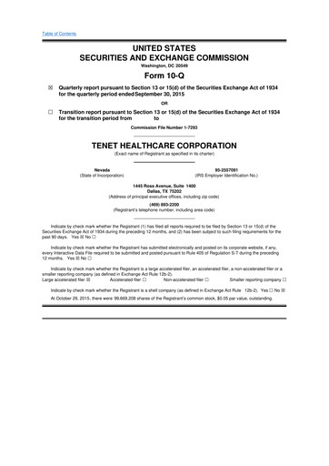 Thumbnail Tenet Healthcare 10-Q Quarterly Report FY2015 