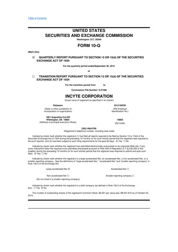 Thumbnail Incyte 10-Q Quarterly Report FY2015 