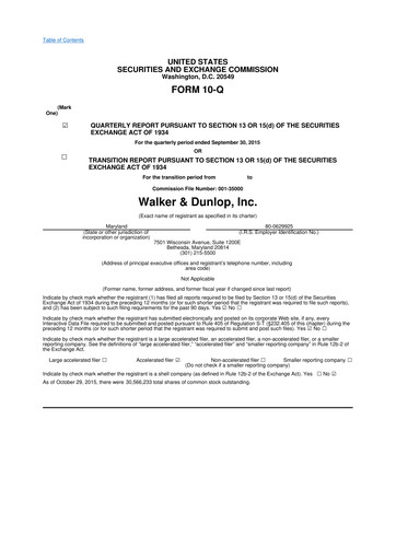 Miniature Walker & Dunlop

 10-Q Rapport trimestriel 2015 