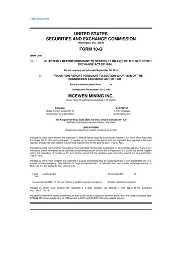 Thumbnail McEwen Mining 10-Q Quarterly Report FY2015 