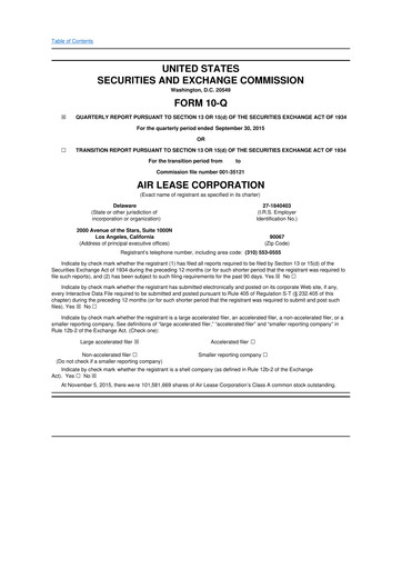 Thumbnail Air Lease Corporation
 10-Q Quarterly Report FY2015 