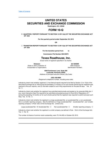 Thumbnail Texas Roadhouse
 10-Q Quarterly Report FY2015 