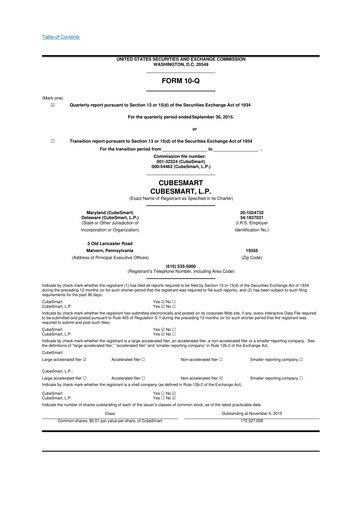 Thumbnail CubeSmart
 10-Q Quarterly Report FY2015 