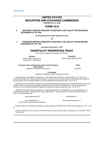 Thumbnail Service Properties Trust 10-Q Quarterly Report FY2015 