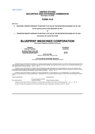 Miniature Blueprint Medicines
 10-Q Rapport trimestriel 2015 