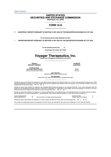 Miniature Voyager Therapeutics
 10-Q Rapport trimestriel  
