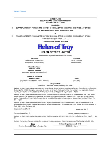 Thumbnail Helen of Troy 10-Q Quarterly Report FY2016 