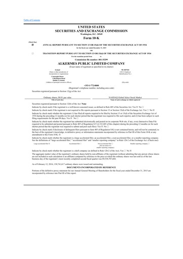 Thumbnail Alkermes 10-K Annual Report 2015