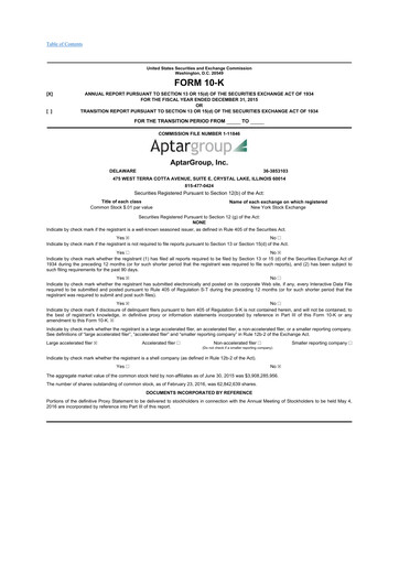 Thumbnail AptarGroup 10-K Annual Report 2015