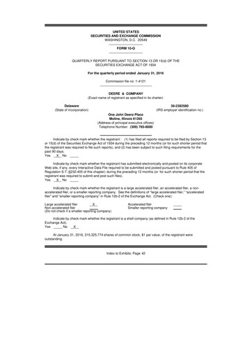 Thumbnail Deere & Company (John Deere) 10-Q Quarterly Report FY2016 