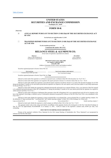 Thumbnail Reliance


 10-K Annual Report 2015