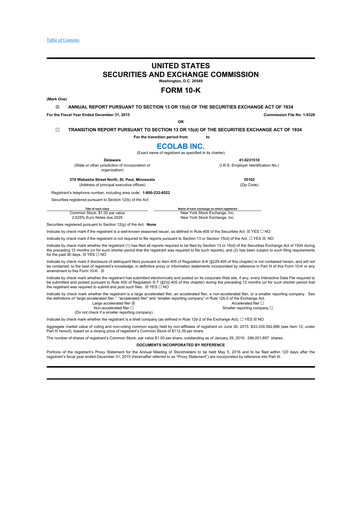 Thumbnail Ecolab 10-K Annual Report 2015