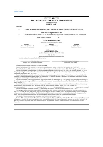 Thumbnail Texas Roadhouse
 10-K Annual Report 2015