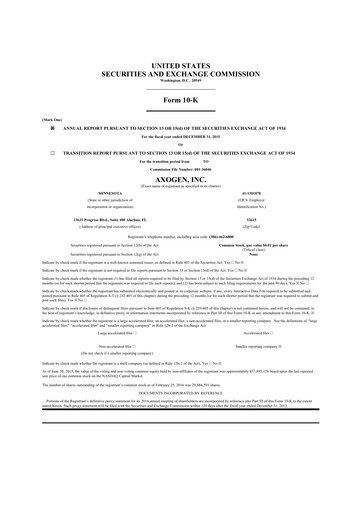 Thumbnail Axogen 10-K Annual Report 2015