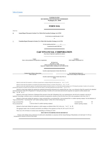 Thumbnail C&F Financial Corporation

 10-K Annual Report 2015