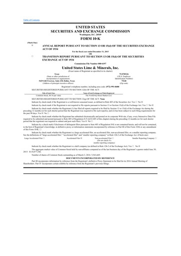 Thumbnail United States Lime & Minerals  10-K Annual Report 2015