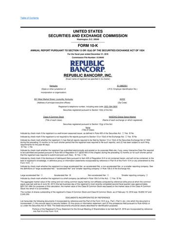 Thumbnail Republic Bank 10-K Annual Report 2015