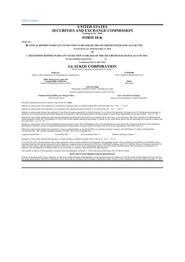 Thumbnail Glaukos 10-K Annual Report 2015