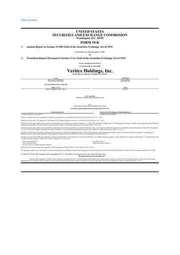 Thumbnail Veritex Holdings
 10-K Annual Report 2015