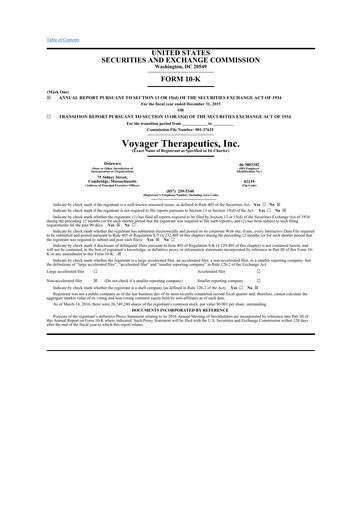 Thumbnail Voyager Therapeutics
 10-K Annual Report 2015