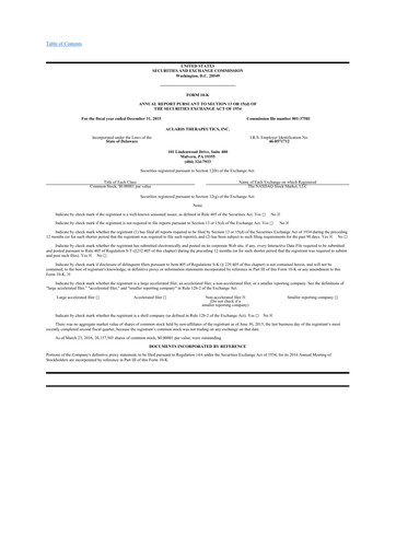 Miniature Aclaris Therapeutics 10-K Rapport annuel 2015