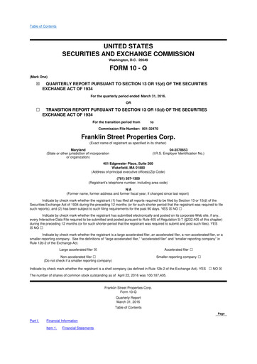 Miniature Franklin Street Properties 10-Q Rapport trimestriel  