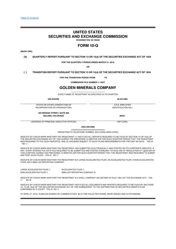 Thumbnail Golden Minerals
 10-Q Quarterly Report FY2016 