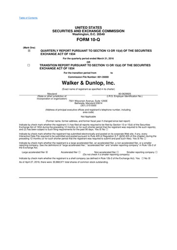 Miniature Walker & Dunlop

 10-Q Rapport trimestriel 2016 