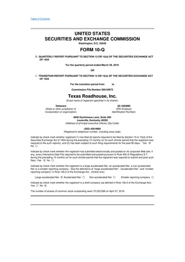 Thumbnail Texas Roadhouse
 10-Q Quarterly Report FY2016 