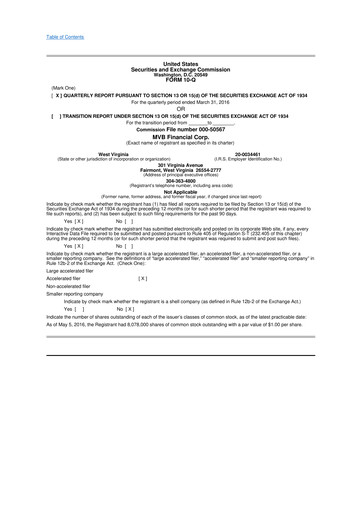 Thumbnail MVB Financial 10-Q Quarterly Report FY2016 