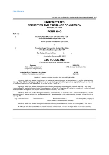 Miniature B&G Foods

 10-Q Rapport trimestriel 2016 