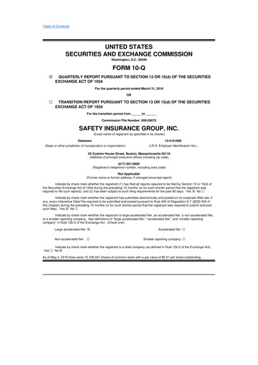 Thumbnail Safety Insurance
 10-Q Quarterly Report FY2016 