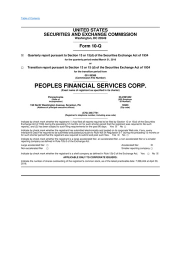 Thumbnail Peoples Financial Services 10-Q Quarterly Report FY2016 