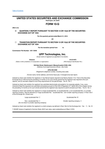 Vorschaubild UFP Technologies
 10-Q Quartalsbericht 2016 